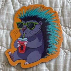Dutch Bros Porcupine Sticker with Sunglasses and Drink